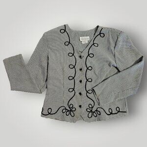 VTG Miss Dorby Women's 14 Black & White Houndstooth Soutache Trim Jacket Blazer